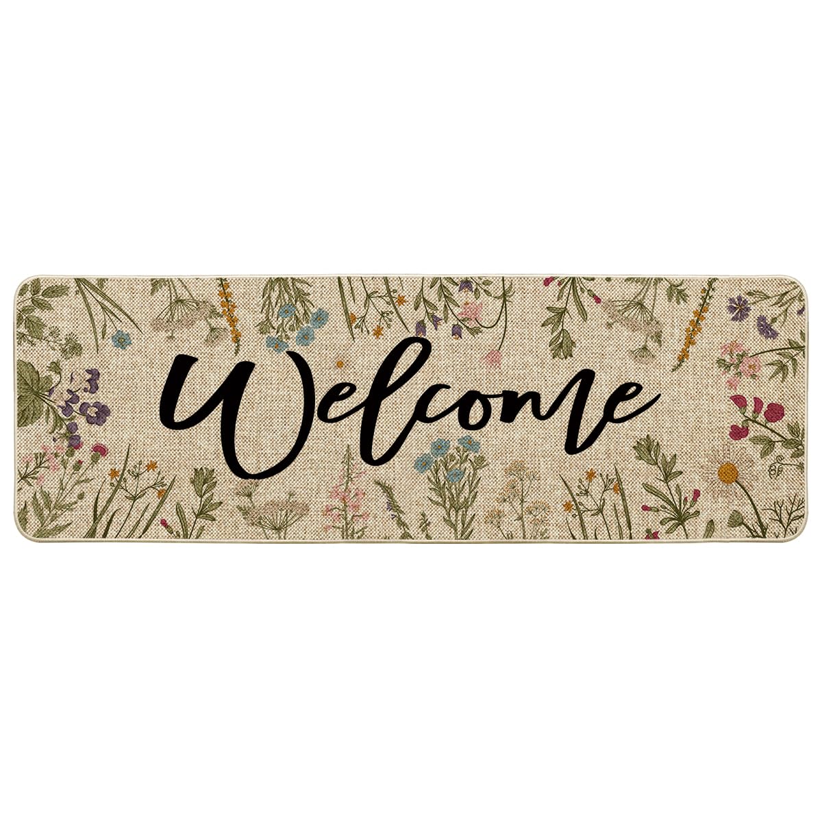 Artoid Mode Wild Flowers Welcome Spring Runner Rug, Summer Home Decor Low-Profile Switch Rug Door Mat Floor Mat for Indoor Outdoor 24x72 Inch