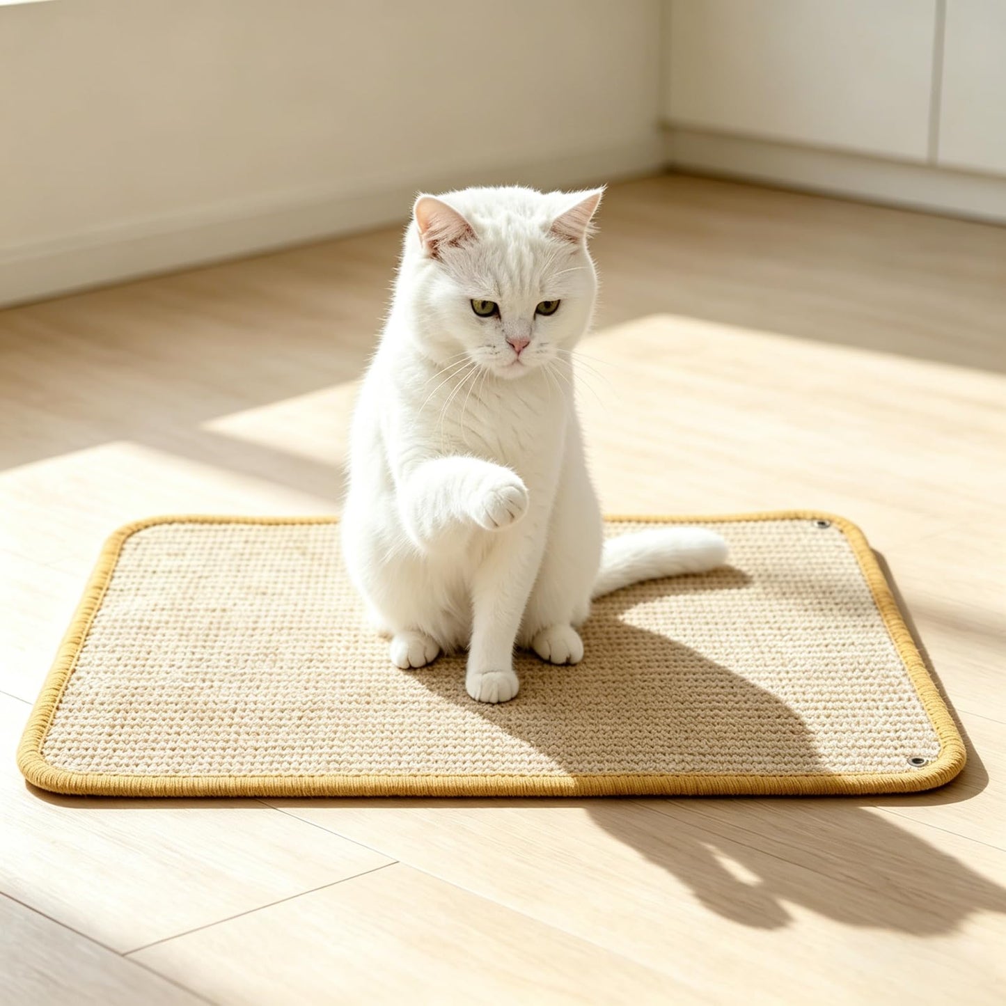 READY TO PETS Cat Scratching Mat Natural Sisal Rope, 16"x20" Large Sisal Rope Scratching Pad for Indoor Cats with Sticky Hook & Loop Tape, Cat Scratch Rug Wall Mounted or Floor Carpet Protector
