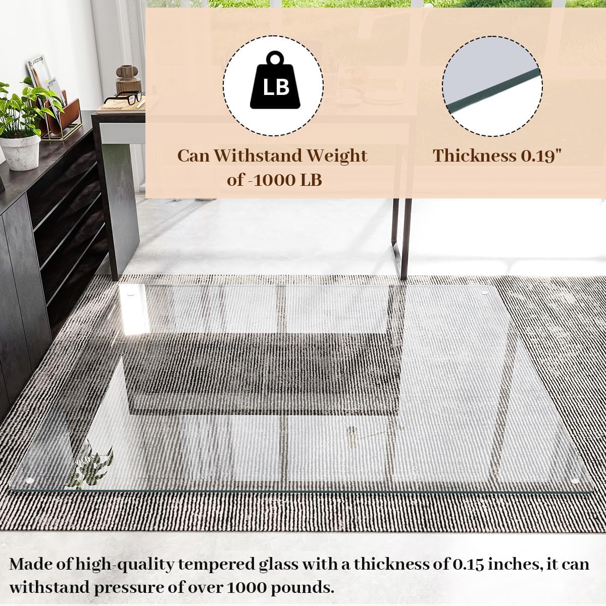 [Tempered Glass] 30" x 48" Glass Chair Mat, 1/5" Thick Office Chair Mat for Carpet or Hardwood Floor, Heavy Duty Hard Chair Mats with Round Corner and Polished Edge, Carpeted Floor Protector
