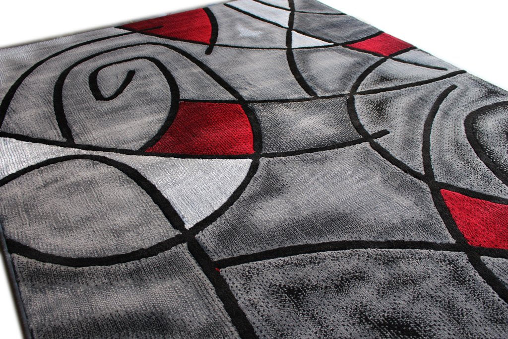 Masada Rugs, Modern Contemporary Area Rug, Red Grey Black. (8 Feet X 10 Feet)