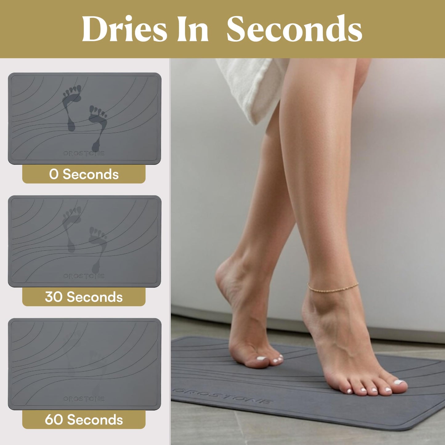 OROSTONE Stone Bath Mat – Diatomaceous Earth, Quick Dry & Super Absorbent, Non-Slip Base, Modern Minimalist Bathroom Mat, Luxury Shower Floor Mat for Bathroom (24x16”)