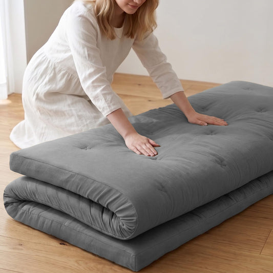 ZonLi Japanese Floor Futon Mattress Twin Size 75"x 39", 100% Cotton Cover 4'' Thicken Tatami Mattress, Foldable Sleeping Pad, Portable Dormitory Tatami Mat (Grey)