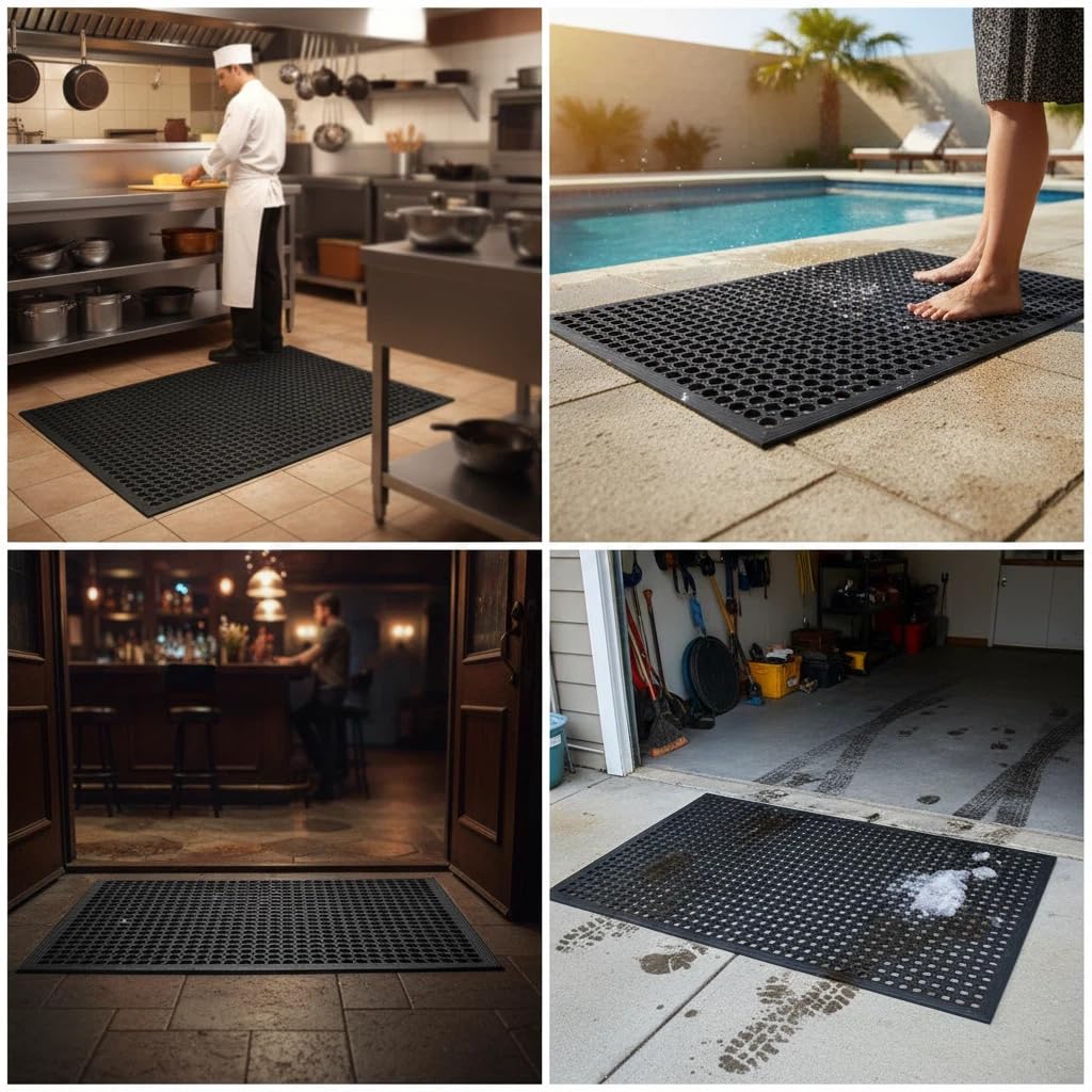 Lovinland Large Rubber Doormat for Outside - 60 x 35 Heavy Duty Outdoor Drainage Mat with Holes - Anti Slip Floor Mat for Commercial Kitchen, Pool, Restaurant, Garage, Bar, Entrance, Wet Area, Garden
