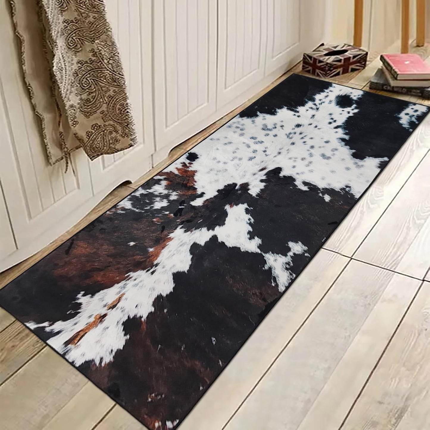 MUGINYU Western Cowhide Runner Rug 2x6 for Bathroom Home Decor,Brown Cow Print Rug,Farmhouse Cowboy Animal Fur Area Rug Non Slip Washable (Brown Cow)