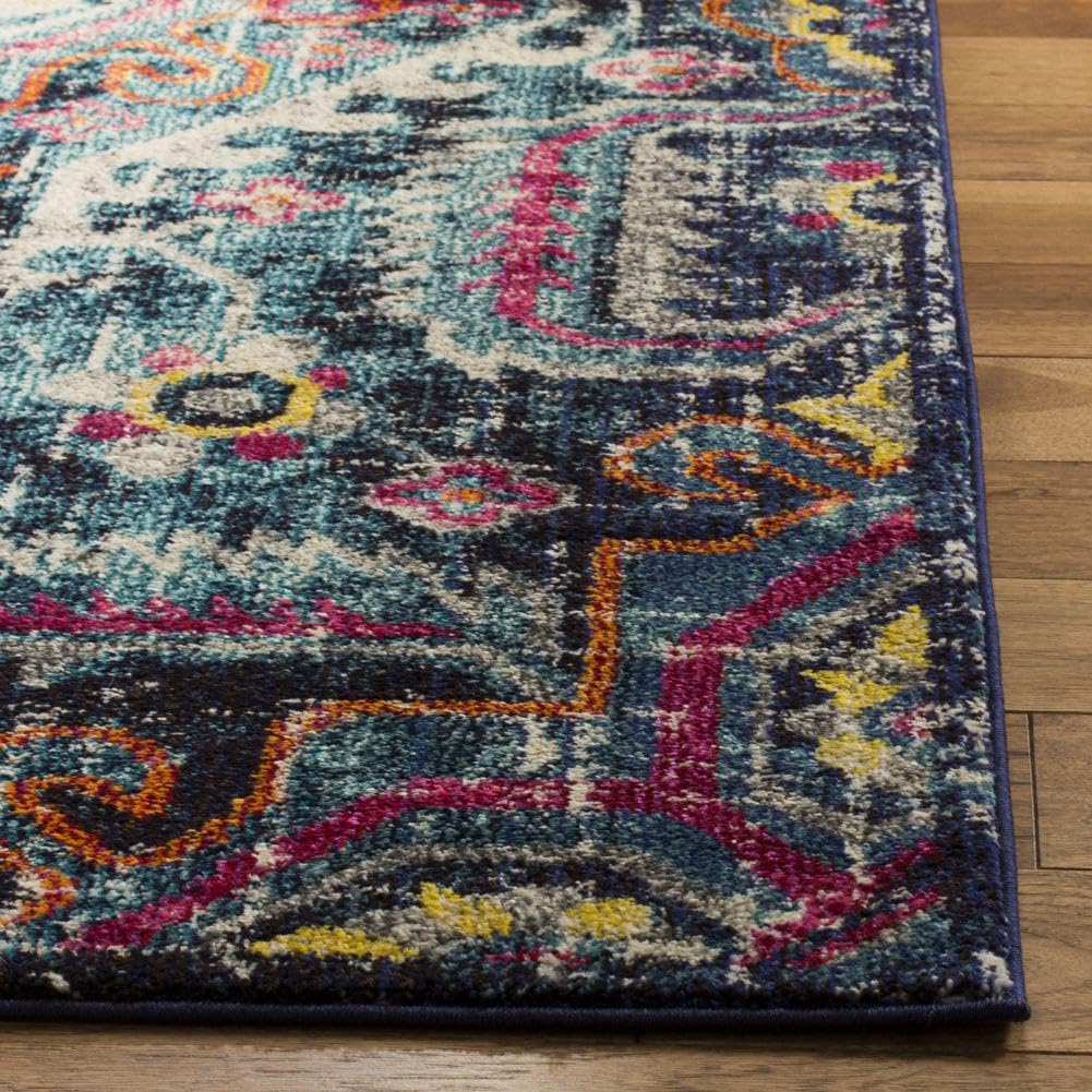SAFAVIEH Monaco Collection Area Rug - 9' x 12', Blue & Fuchsia, Transitional Design, Slip Resistant & Stain Resistant, Ideal for High Traffic Areas in Living Room, Bedroom & Dining Room (MNC252J-9)