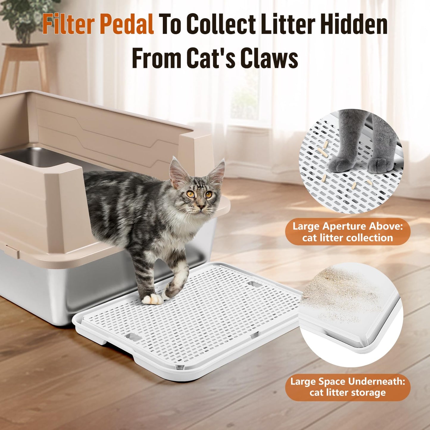 Bartuke Large Cat Litter Box Step Mat, 16.5"x11.2" Cat Ramp Stairs, Cat Litter Catcher for Self-Cleaning Litter Box, Cats Pedal Step Stool Ideal for Kitten & Older Cats (White)