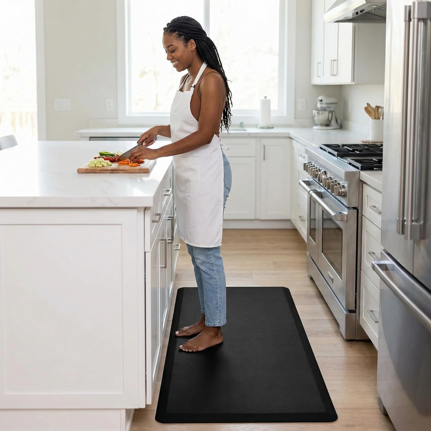 Anti Fatigue Floor Mat - 3/4 Inch Thick Kitchen Rug for Floor, Standing Desk Mat - Comfort at Home, Office, Garage - Non Slip Bottom, Durable and Stain Resistant (Black, 20" x 32")