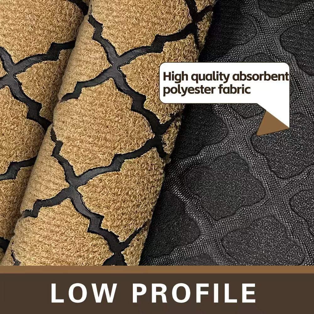 Qingbei Rina Outdoor Door Mat for Front Door- Dirt Trapping Welcome Door Mats - Non-Slip Outdoor Indoor Entrance - Low Profile Front Doormat (28" x 16", Bright Brown)