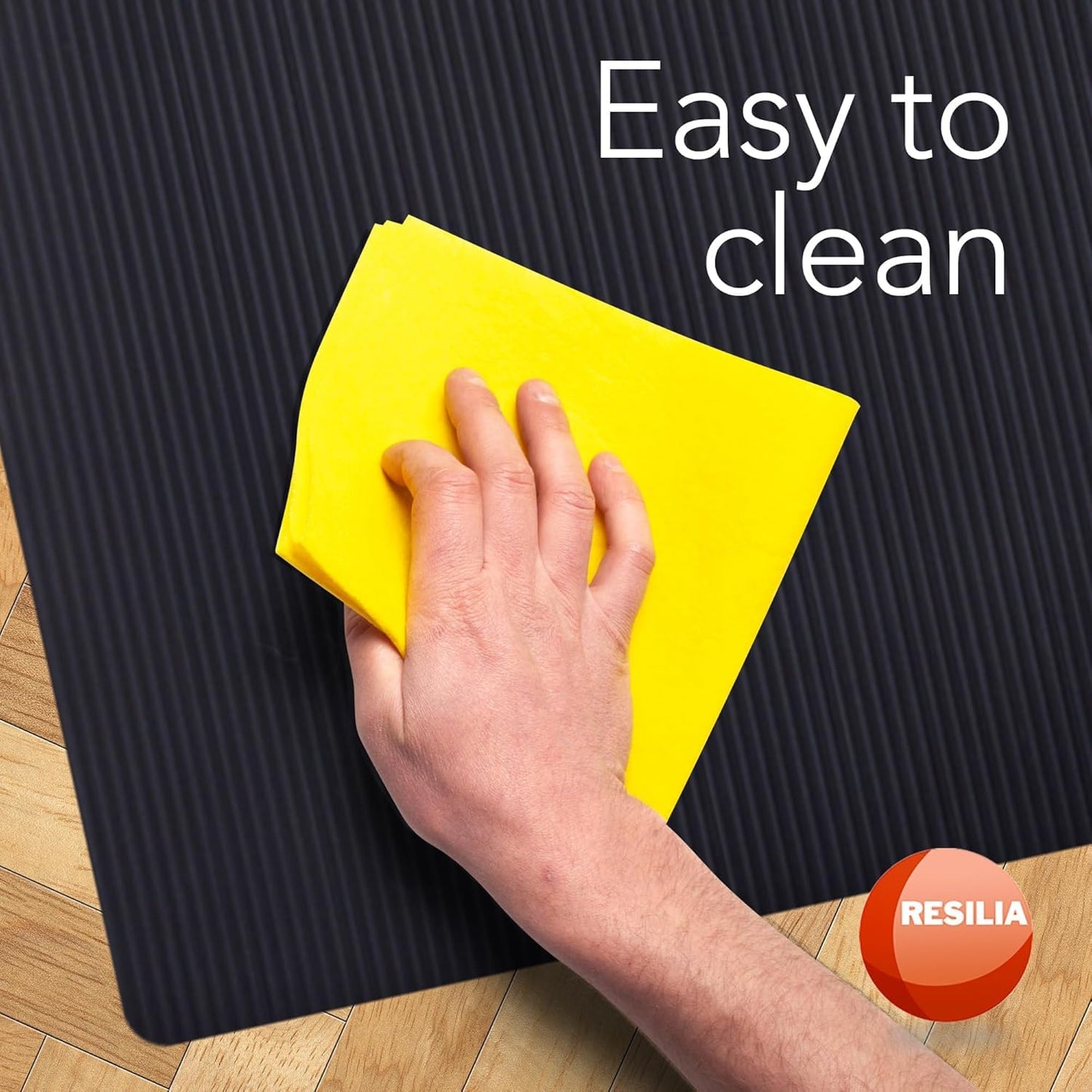 RESILIA Black Plastic Floor Runner - Embossed Wide Rib Waterproof Vinyl, Heavy Duty Protector Mat for Indoor Hardwood, Hard Floors, Garage, Entryway, Kitchen, & Outdoor Use, 15" x 48", Made in USA