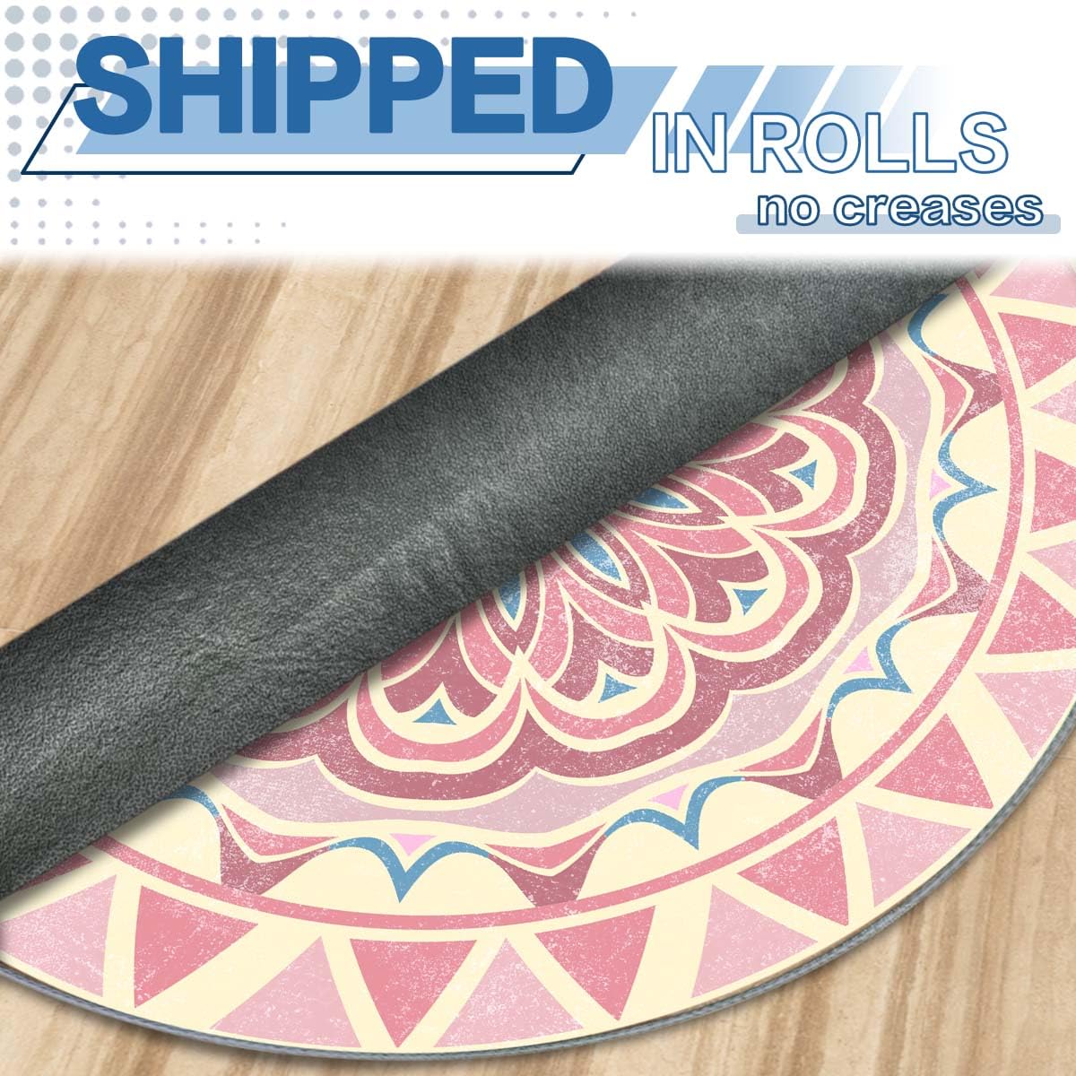 Office Short Pile Chair Mat, Non-Slip Noise-Reducing Desk and Chair Rug, 47 Inch Round Mat, Office、Study Decorative Rug for Wood Floors, Laminate and Ceramic Tiles (Mandalas)