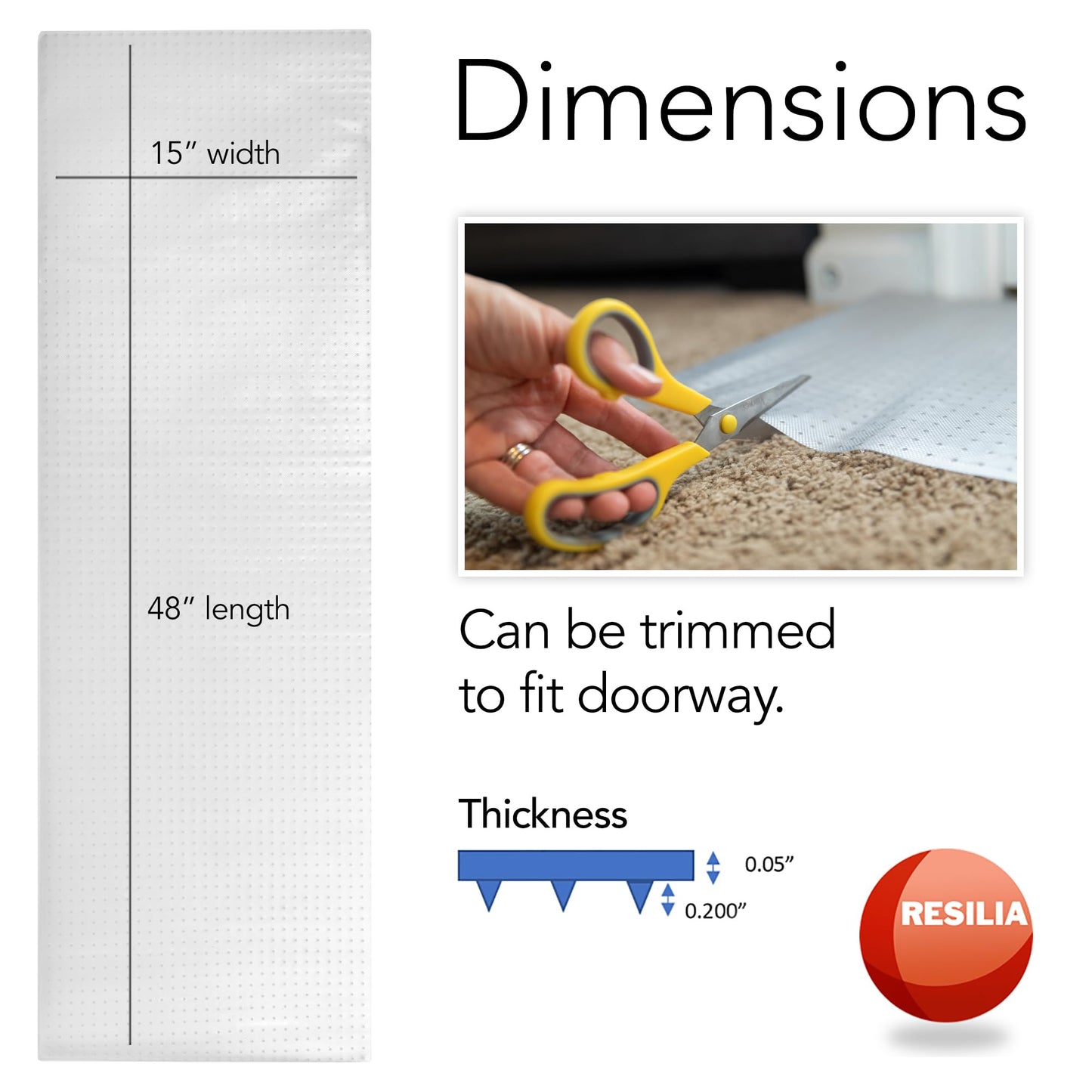 HugsandTails Pet Carpet Protector - Doorway Damage Deterrent and Scratch-Stopper for Cats, Dogs, and Pets, Heavy-Duty PVC Runner, Cut to Fit, Clear, 15 Inches x 48 Inches, Made in The USA