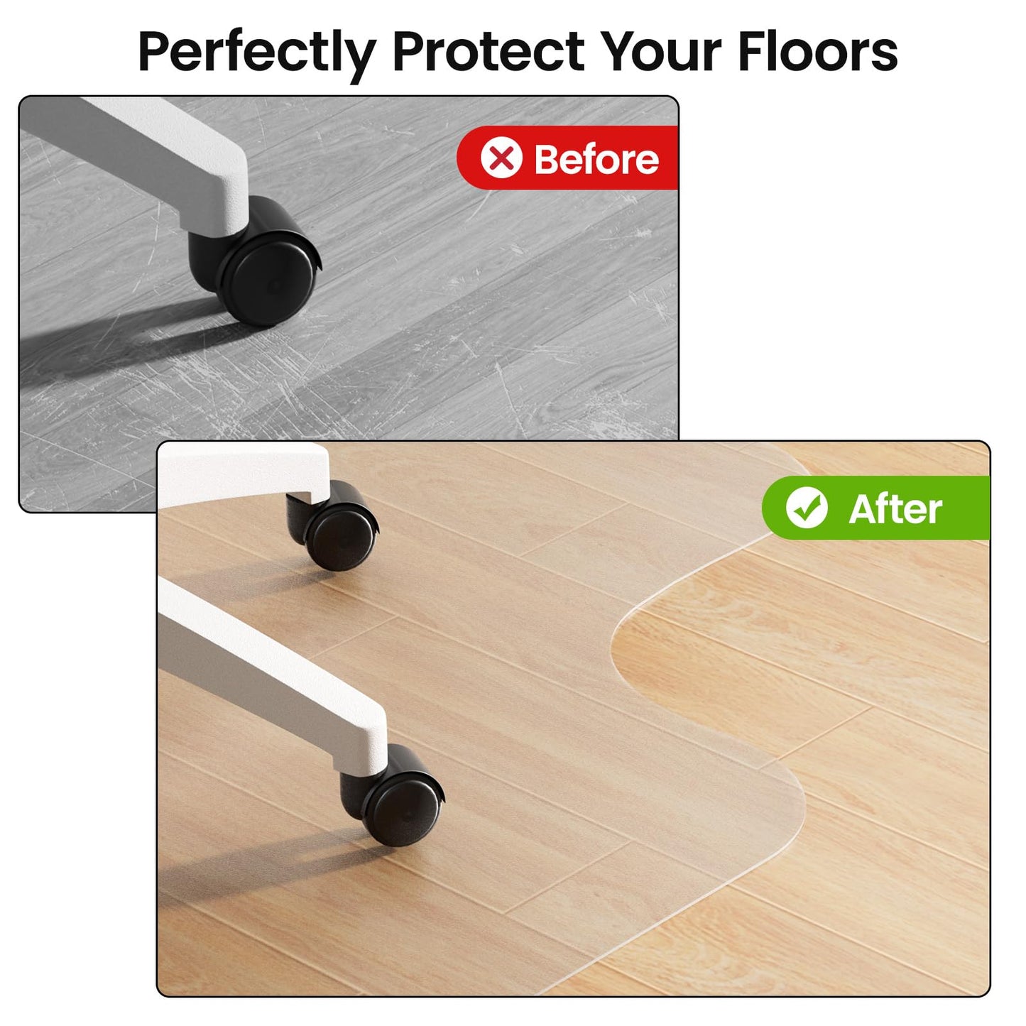 Delamu Chair Mat for Hardwood Floor, 45"×53" Large Office Desk Mat for Rolling Chairs, Computer Gaming Desk Mat, Floor Protector for Home Office, Transparent, Not for Carpet