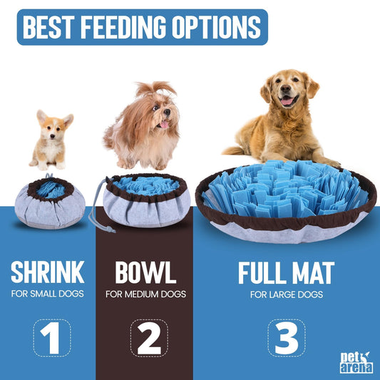 PET ARENA Snuffle Mat for Dogs - Adjustable Interactive Puzzle Toy for Large & Small Breed Slow Feeder for Mental Stimulation & Stress Relief Encourages Natural Foraging Ideal for Indoor & Outdoor Use
