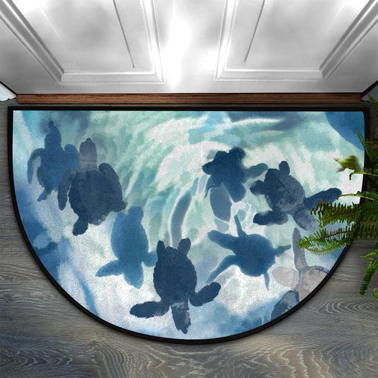 DOHOATU Half Round Door Mat, Sea Turtle Non-Slip Half Circle Area Rug Ocean Animal Doormat Washable Durable Home Decor Half Moon Rug for Floor Indoor Outdoor Living Room Bedroom Kitchen Patio