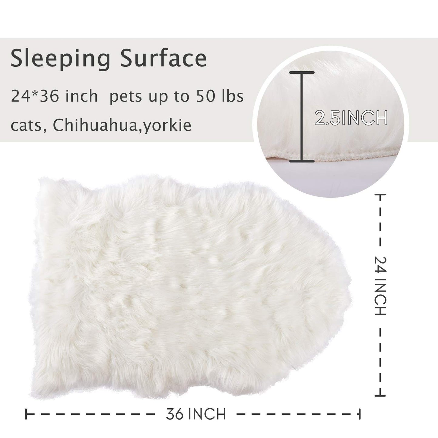 Asrug Soft Faux Fur Pet Bed Mat Plush and Fluffy Pet Pad Ultra Cozy Pet Throw Rug for Dogs Cats, White, 24 by 36 inches
