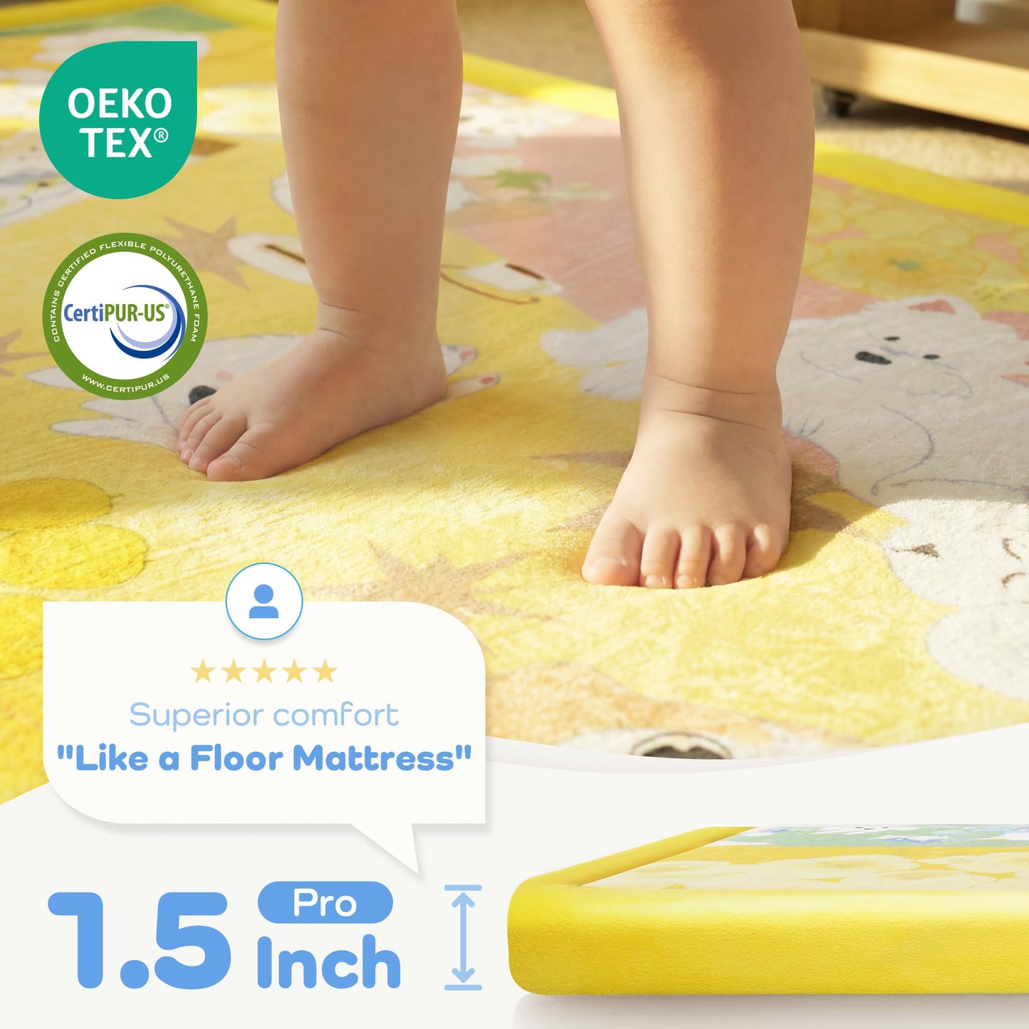 PaPaMat 1.5" Thick Educational Baby Floor Play Mat 59x79, Flannel Padded Memory Foam Kids Mat, Non-Slip Plush Playmat for Nursery Playroom Classroom (Dog)