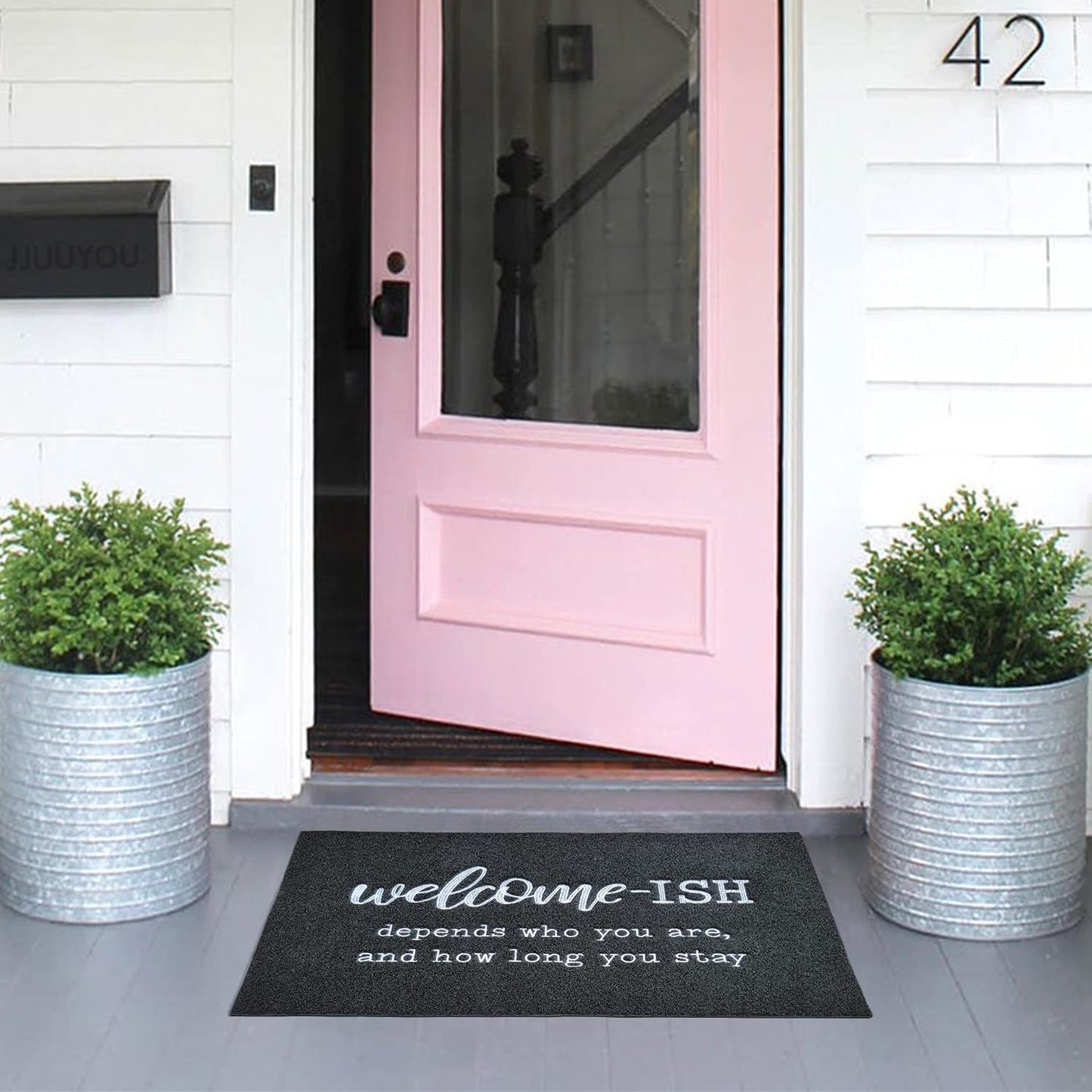 JJUUYOU Door Mats Outdoor Funny Welcome Ish Doormats Non Slip Rubber Backing Front Door Mat for Indoor Entrance Patio Home Office Black