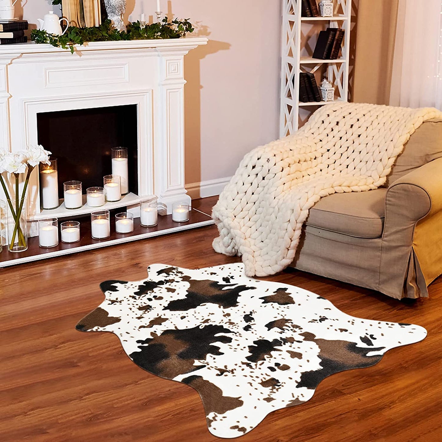 Faux Cowhide Rug, Cute Cow Print Rug for Western Decor, Non-Slip Animal Area Carpet for Bedroom Living Room, Western Party Decorations, 3.6 x 2.5 FT (43 x 30 Inches)