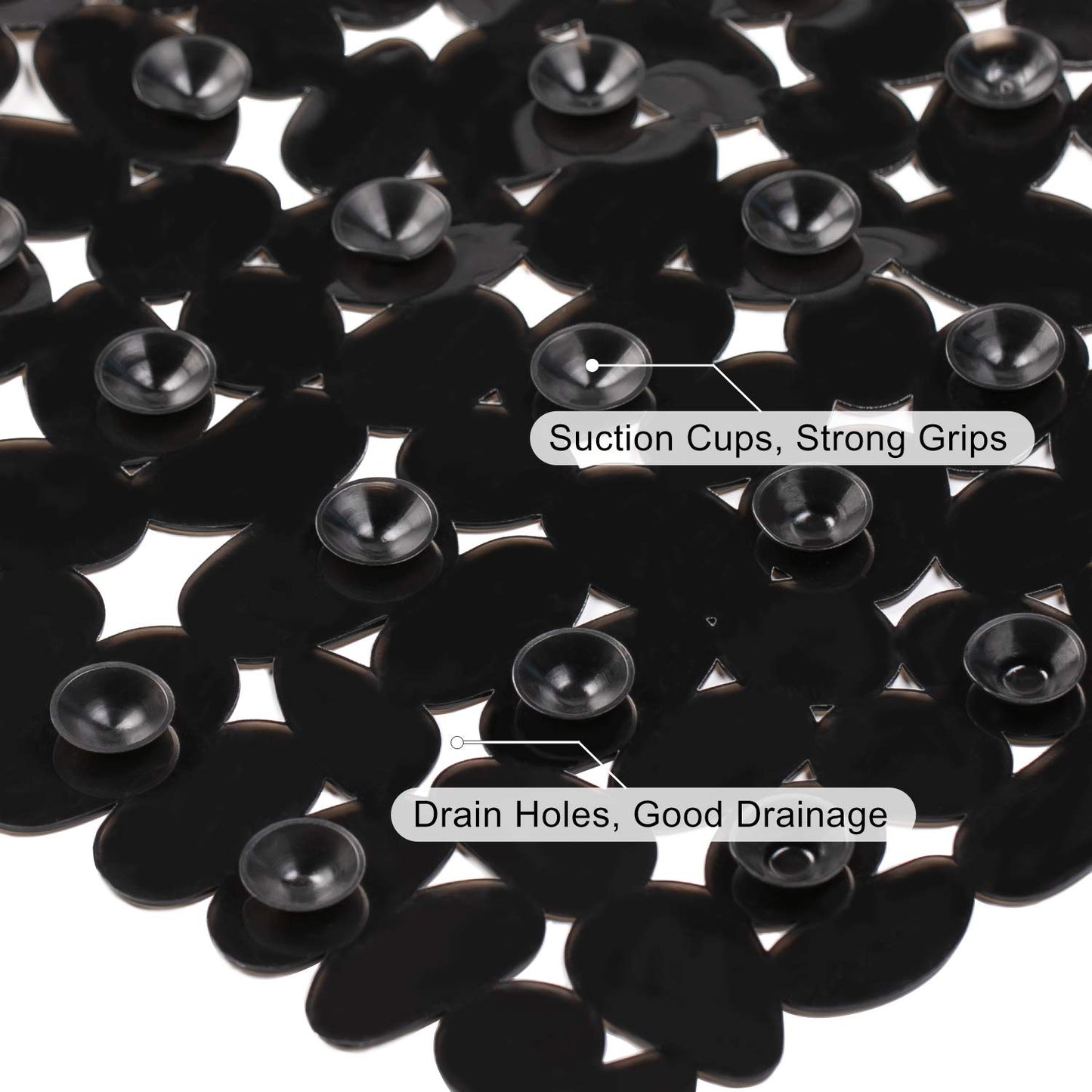 WELTRXE Non Slip Bathtub Mat 35 x 16 Inches Pebbles Shower Mats with Suction Cups, Drain Holes for Bathroom Showers, Tub, Machine Washable Bathroom Mats BPA, Latex Free Safe Tub Mats - Black