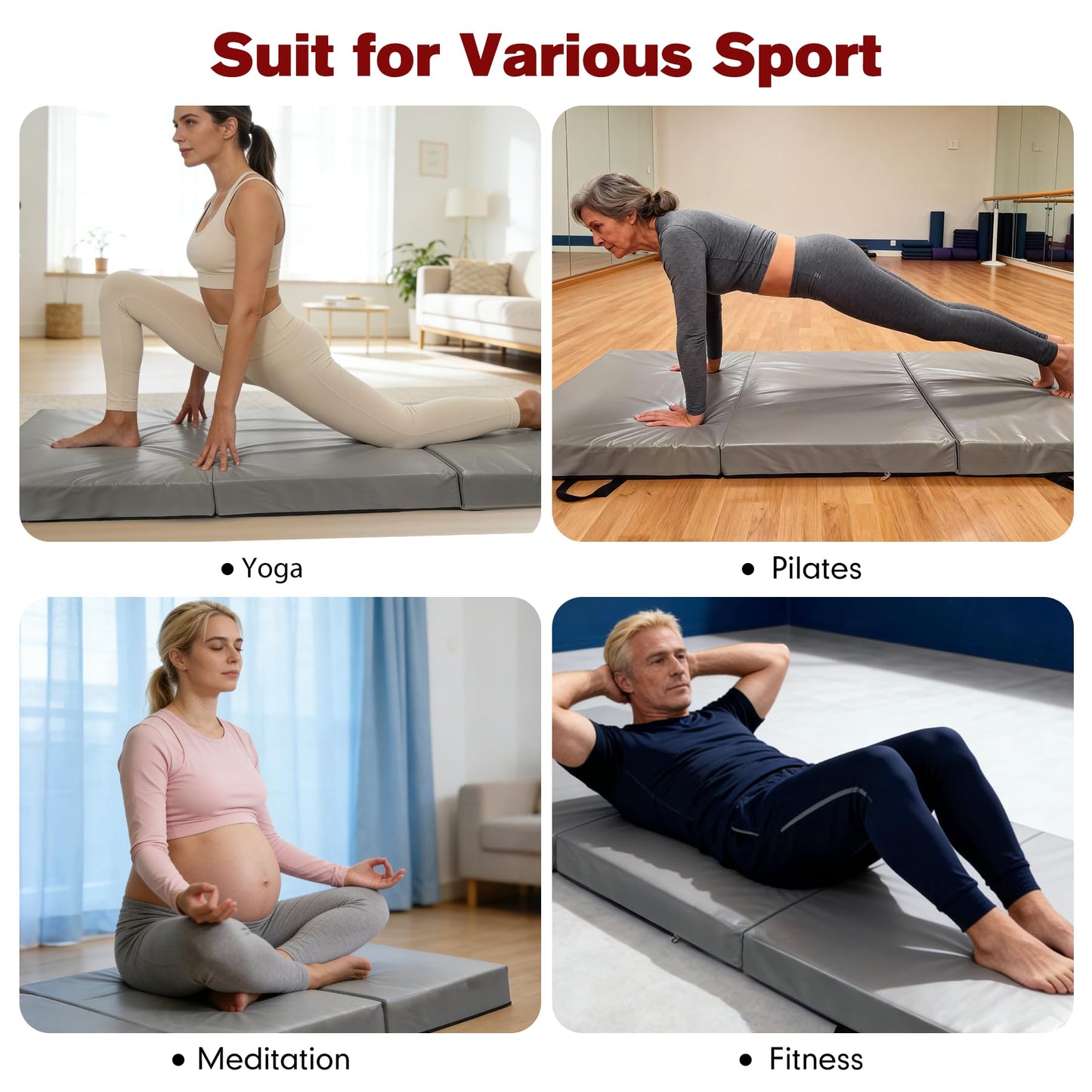 3inch Thick Workout Mat,6 * 2.5ft Extra Thick Wide Folding Yoga Mat, Tri-Fold Exercise Mats, High-Density Non Slip Gymnastics Mats with PU Leather Cover for Fitness Pilates Stretching