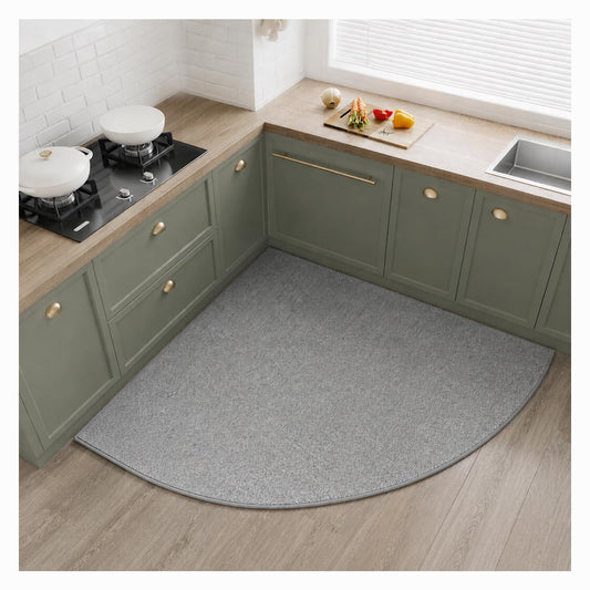 Ciuwuuhe Gray Corner Kitchen Rug, Quarter Circle Rug, Imitation Linen Braided Floor Mat with Rubber Back, Washable Rug for Kitchen Sink Area, Radius 39 Inch