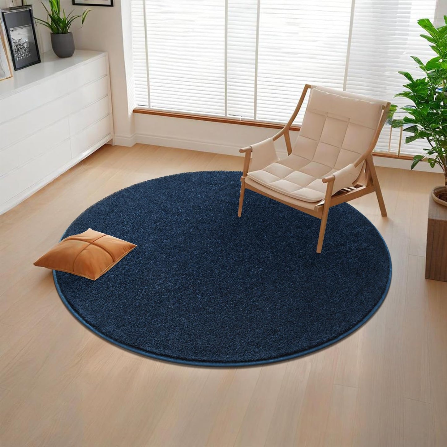 FALARK Navy Blue Round Area Rugs for Living Room Bedroom, 4x4 Feet Ultra Soft Memory Foam Modern Indoor Circle Carpet, Non-Slip Comfy Washable Circular Rug for Boys Girls Nursery Room Home Decor