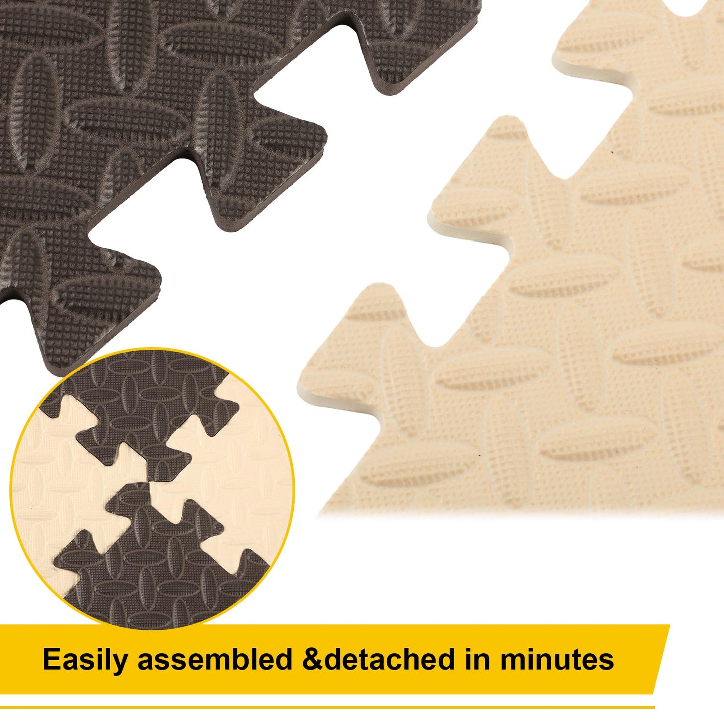 Ecally 100 Pcs 12 x 12 Gym Mat Foam Floor Mats for Home Gym Covers 96 Sq Ft Puzzle Exercise Square Interlocking Carpet Tiles with Border for Workouts Equipment Yoga Pilates (Beige,Brown)