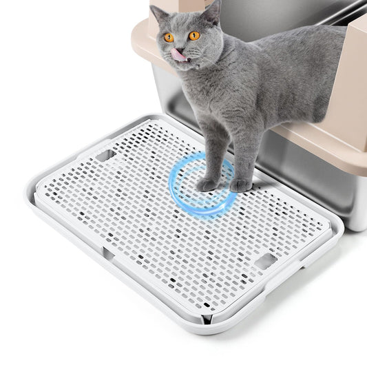 Bartuke Large Cat Litter Box Step Mat, 16.5"x11.2" Cat Ramp Stairs, Cat Litter Catcher for Self-Cleaning Litter Box, Cats Pedal Step Stool Ideal for Kitten & Older Cats (White)