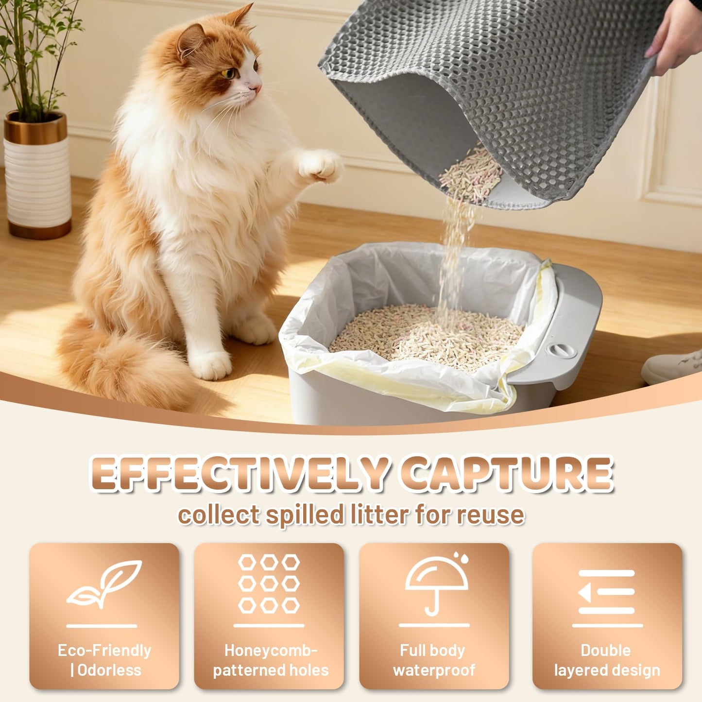 DJDUCK Cat Litter Mat, 23.5''L x 17.5''W Waterproof Urine Proof Cat Litter Box Trapping Mat,Scatter Control, Soft on Kitty Paws,Anti-Tracking,Double Layer Design, Non-Slip Litter Trapping Mat