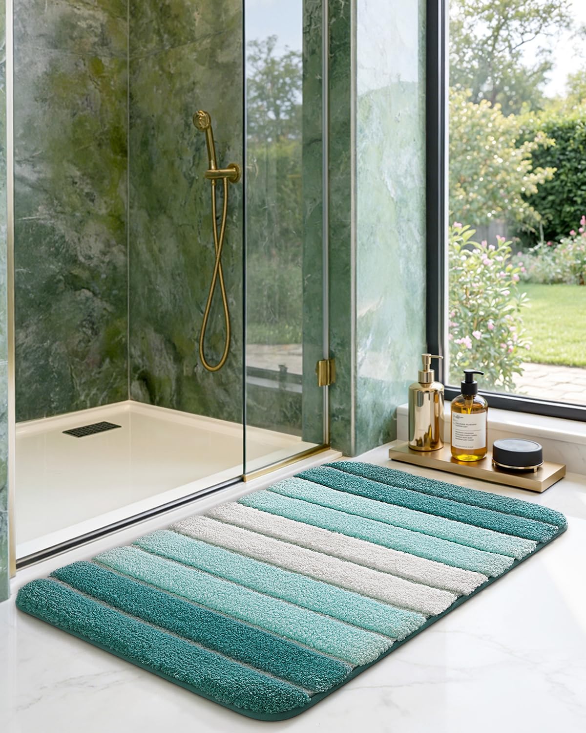 DEXI Bath Mats for Bathroom, 24x43 Absorbent Microfiber Bath Mat Quick Dry, Washable Bathroom Rugs with Non Slip Backing for Shower Floor, Turquoise