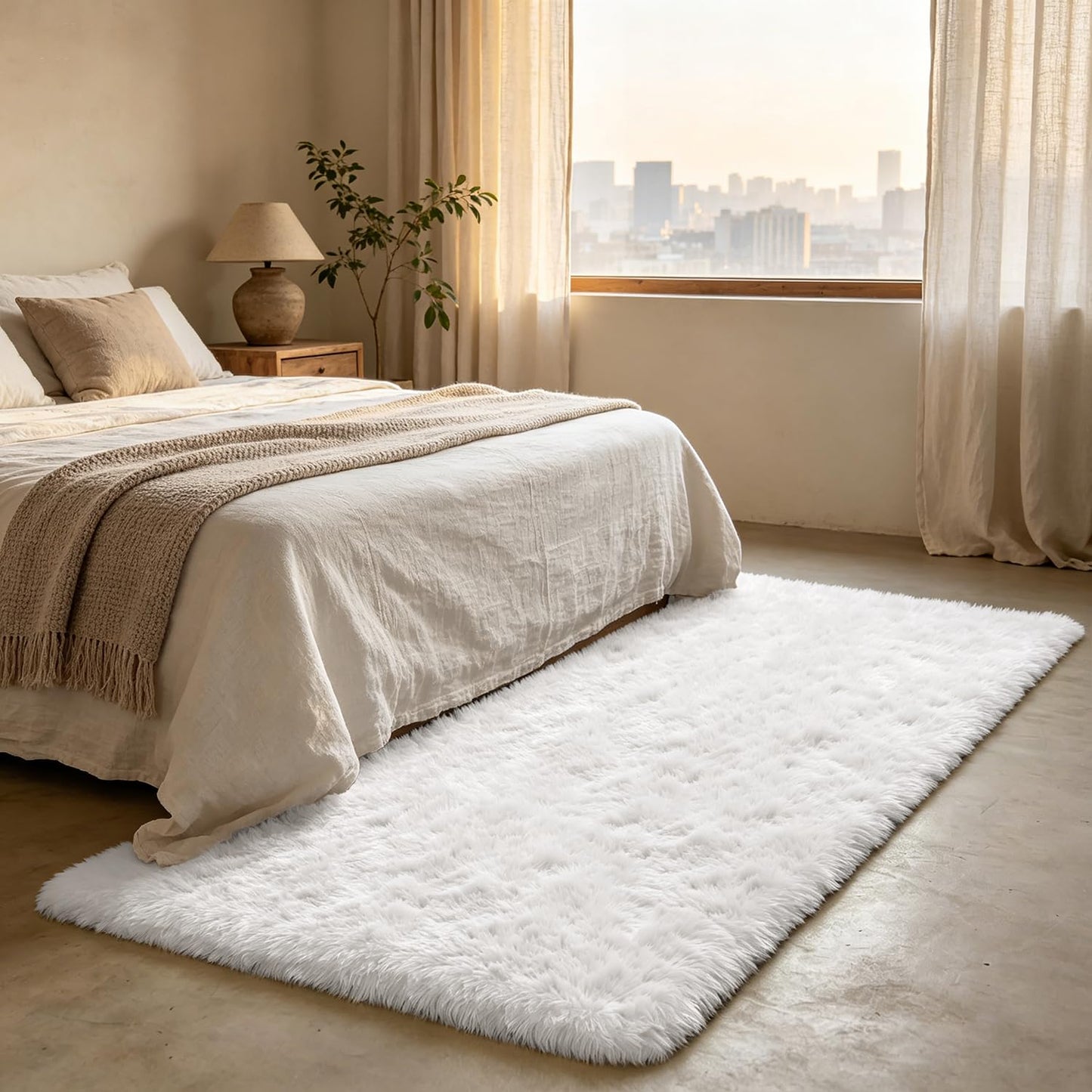 Shag Runner Rug for Bedroom Living Room 3x7 Upgrade Non-Slip Fluffy Soft Bedside Rugs,White Shaggy Carpet for Kids Girls Boys Dorm Nursery Home Decor Aesthetic