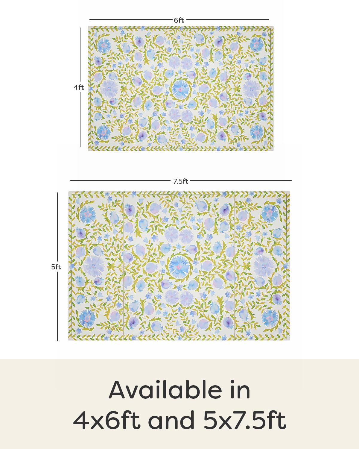House of Noa Tumbling Play Mat for Floor – Foldable Foam Playmat, Non-Toxic Wipeable Mat | Suzette Bluebell | 4' x 6'