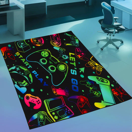 Colorful Video Game Carpet Rugs for Gamer Kids Boys Mens Room Bedroom Decor, Cool Gamepad Controller Area Rug Under Desk Table Chair Sofa, Washable Teens Bedside Floor Rug Mat 3'x5'