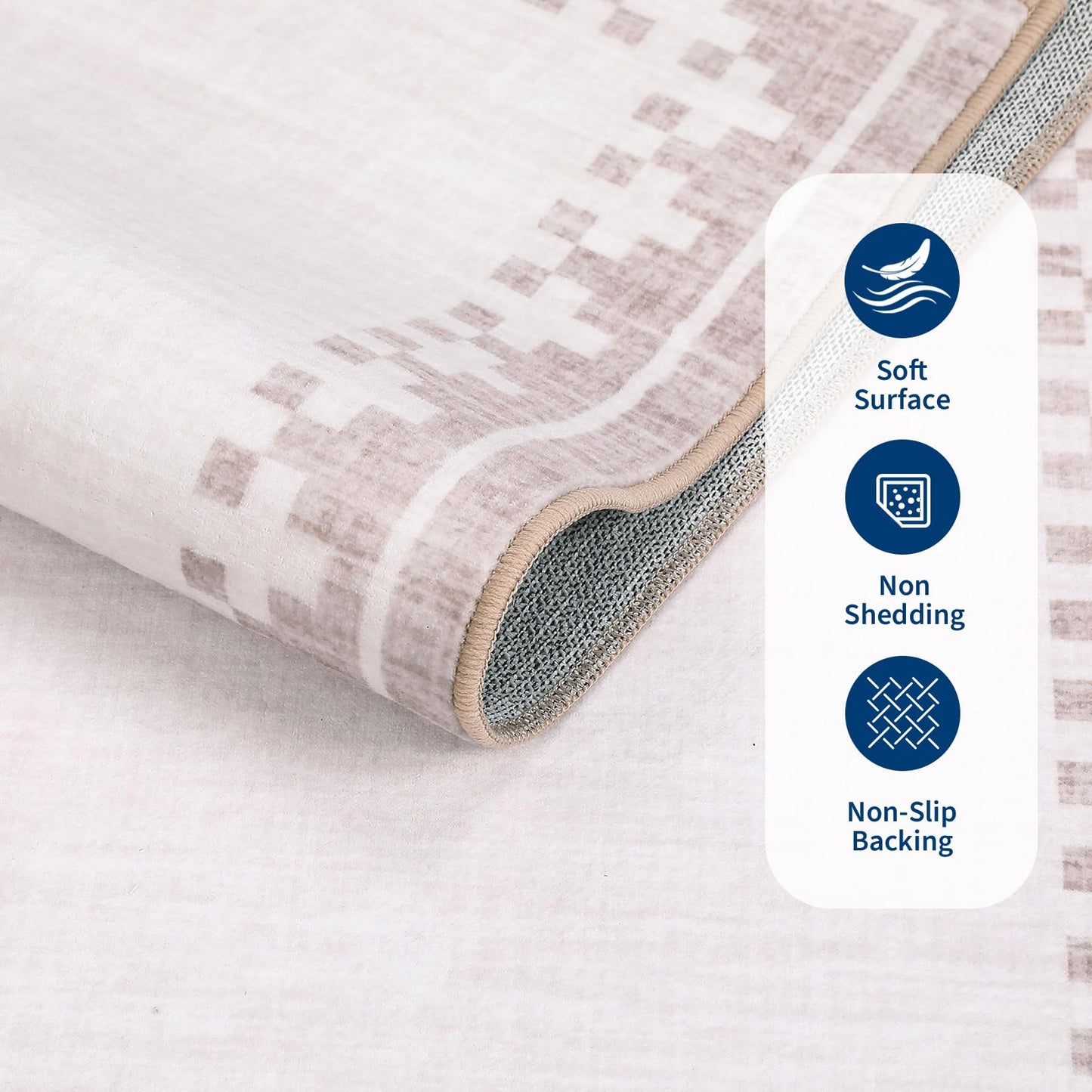 GarveeHome 9x12 Large Beige Area Rugs Cross Bordered Washable Low Pile Indoor Carpet Perfect for Living Room Home Office Bedroom Modern Non Slip Soft Dining Room Farmhouse Rug, Light Camel/Seashell