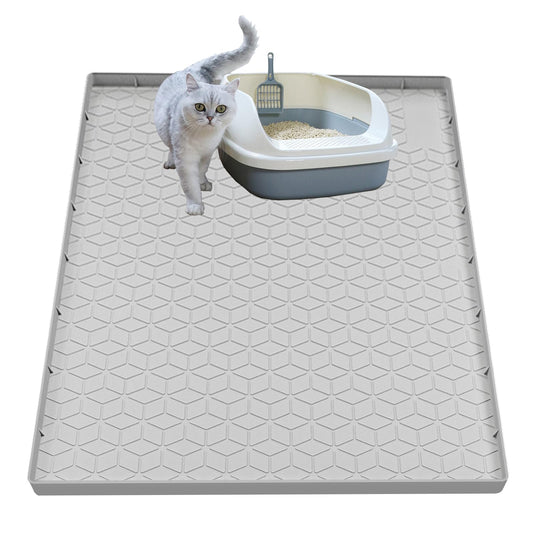 Jacooxi Cat Litter Mat for Litter Box, Silicone Large Cat Litter Trapping Mat - 28x22 in, Waterproof & Non-Slip, Durable & Easy Clean, Light Gray