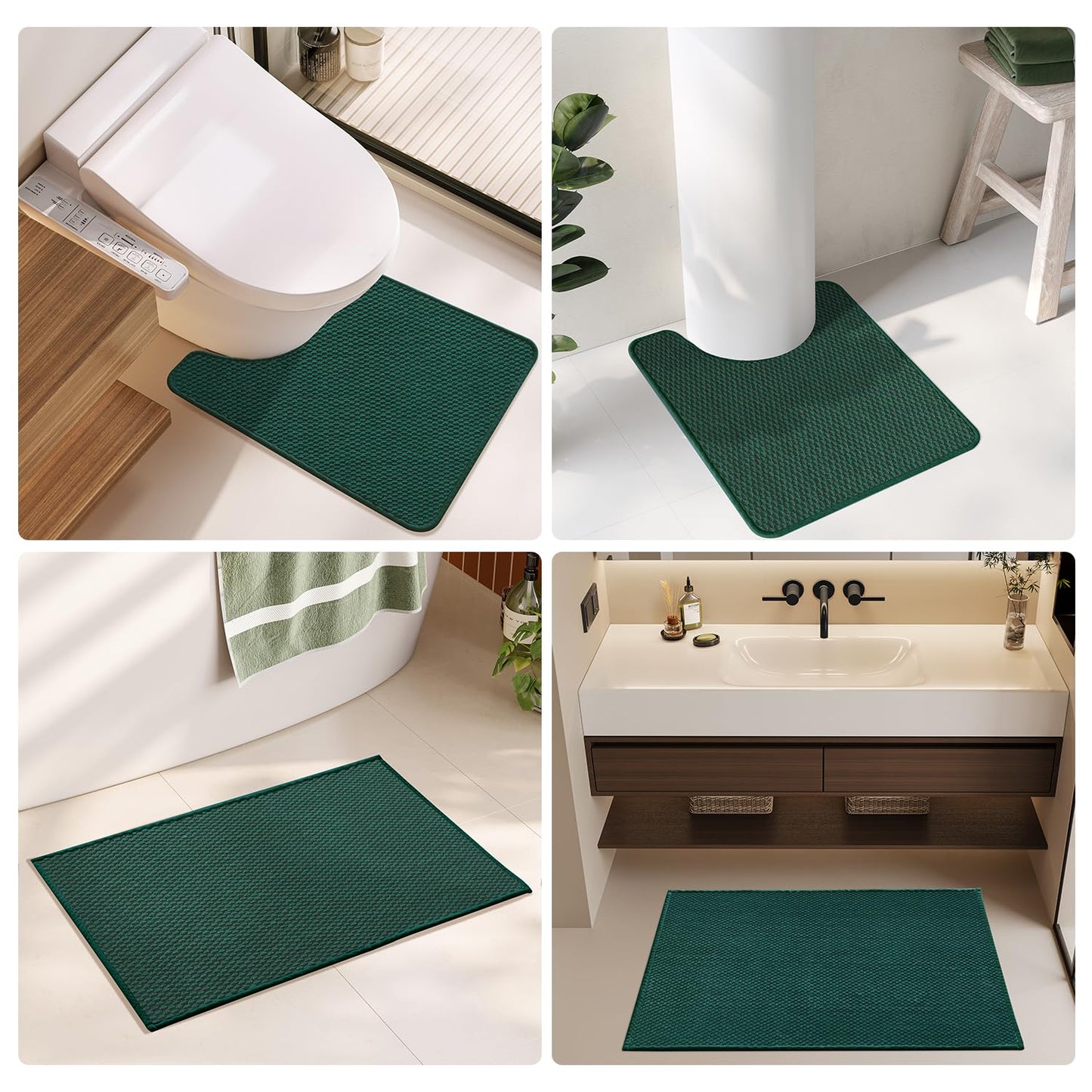 TYUU Bathroom Rugs Non Slip Washable, Super Absorbent Thin Bath Mat Small Quick Dry Low Pile Bathroom Rug, Dark Green 16"x24"