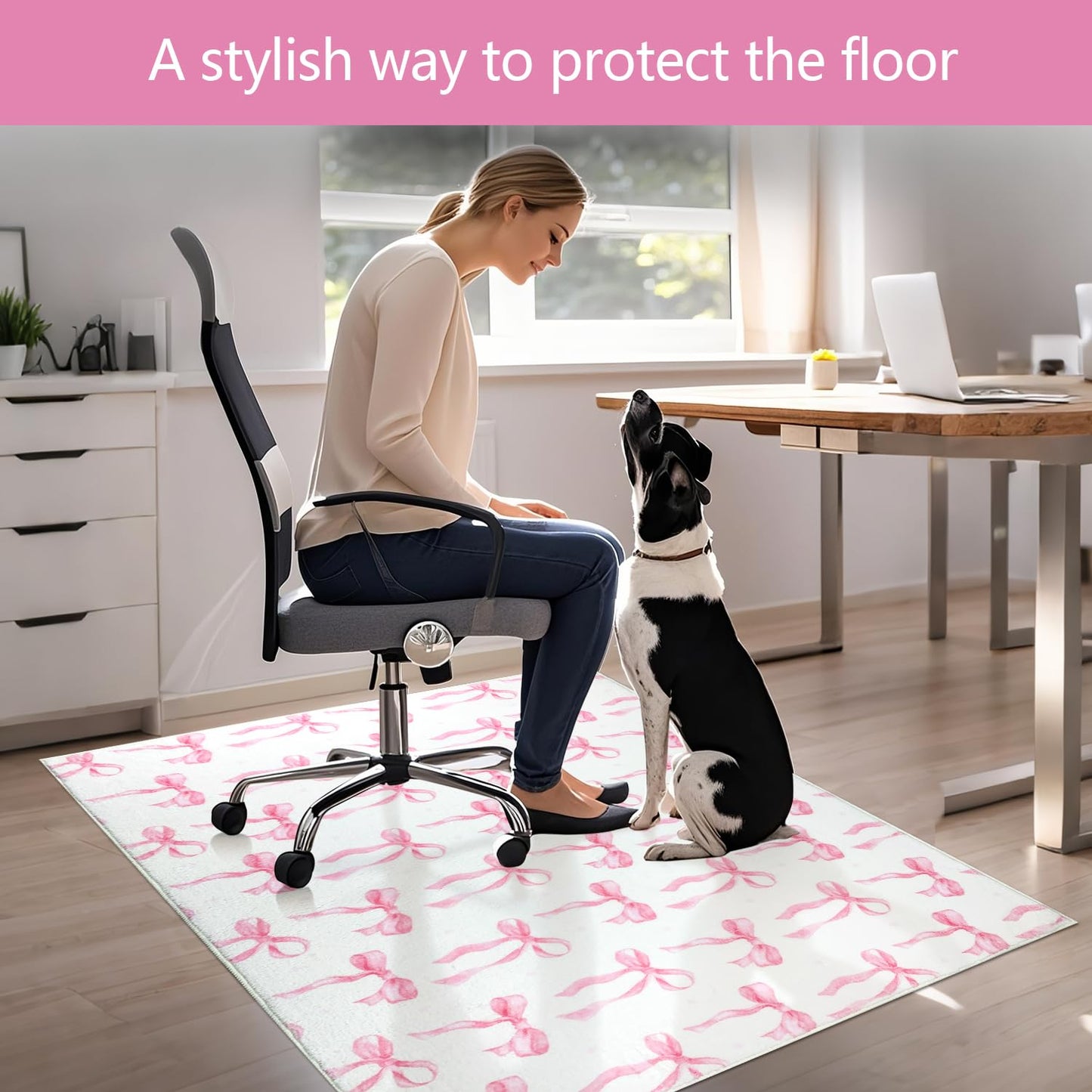 yueyaer Office Chair Mat for Hardwood/Tile Floor, 36"x48"Desk Chair Mat for Rolling, Non Slip Under TPR Backing Low-Pile Rug(Pink Cute Bow)
