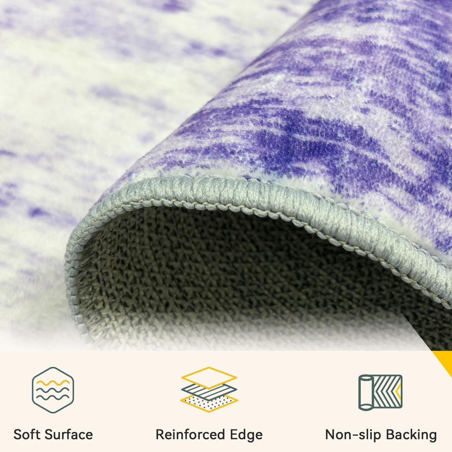 RELEANY Washable Area Rugs 5'x7' Non-Slip Modern Abstract Soft for Living Room Entryway Bedroom Kitchen, Print Pattern, Purple Gray Pink White