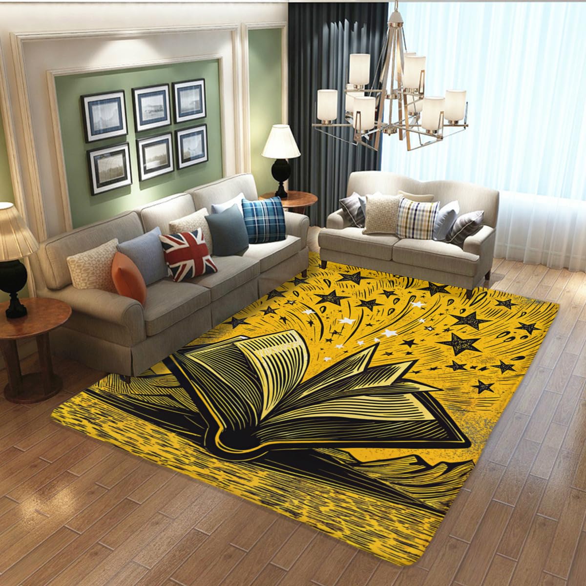 LUCKY&DONG Books and Stars Non Slip Area Rug for Living Dinning Room Bedroom Kitchen Hallway Office Modern Home Decorative 2'x3'