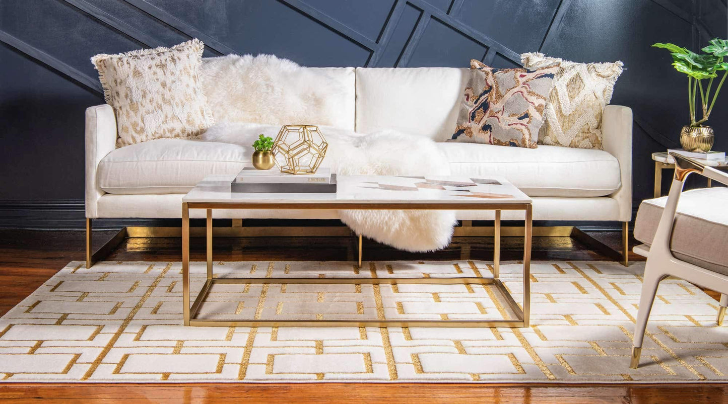 Unique Loom Marilyn Monroe Glam Collection Area Rug - Deco (5'x 8' Rectangle, White Gold/ Gold)