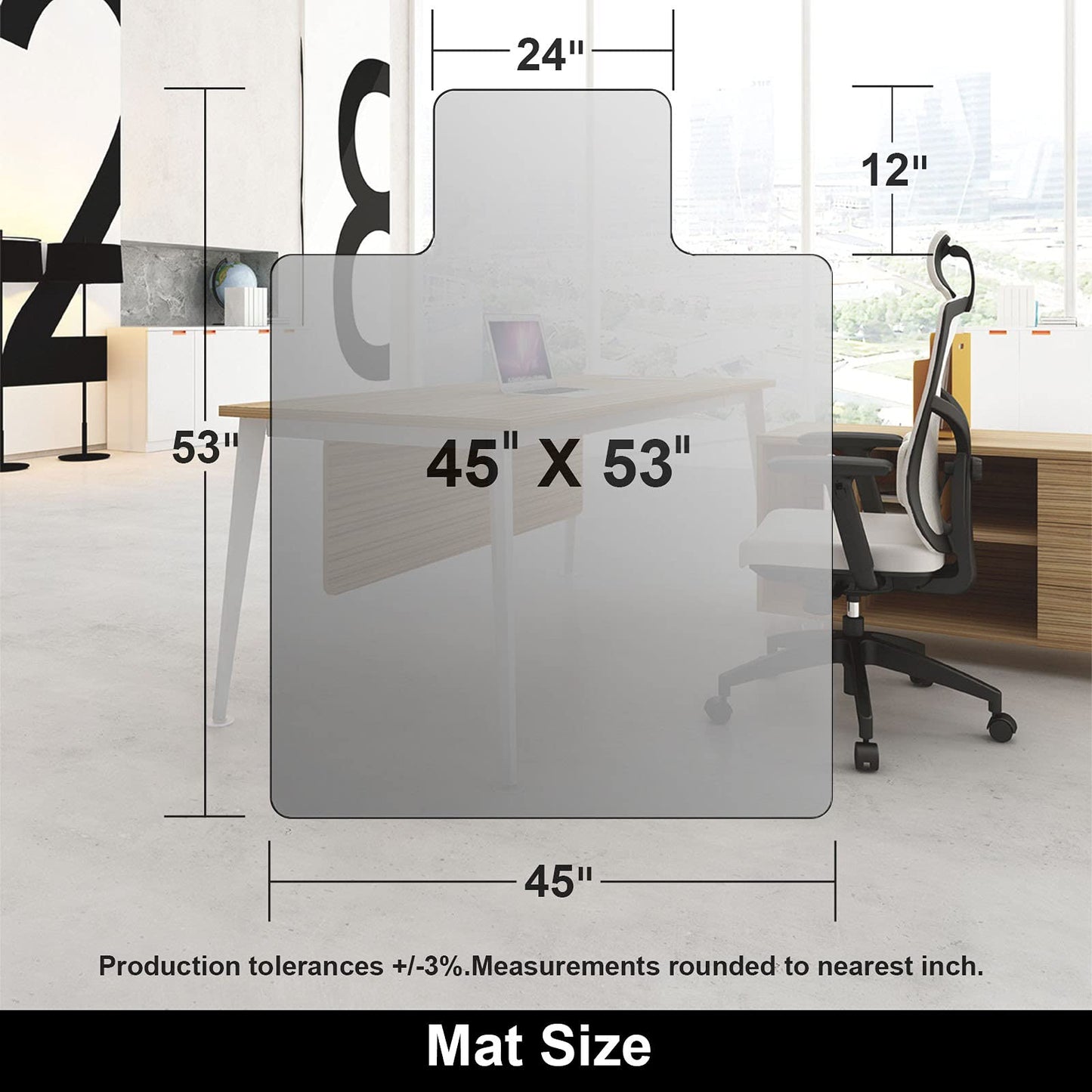 AiBOB Office Chair Mat for Hardwood Floor, 45 X 53 inches, Hard Floor Chair Mats Under Computer Desk, Easy Glide for Rolling Chairs, No Curling