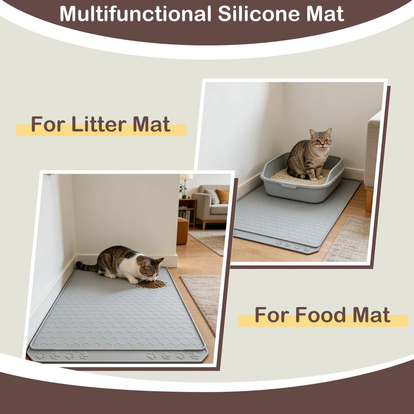Tisoloow Silicone Large Cat Mat for Litter Box Waterproof 34" X 22" Trapping Mat for Kitty Litter Box Easy to Clean Scatter Control Non-Slip Durable Pad for Floor Black