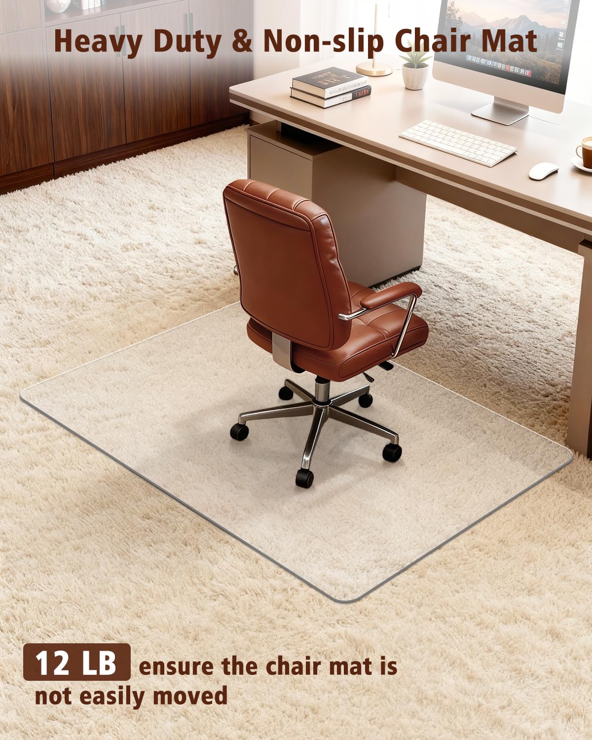 Soimeat Hard Frosted Office Chair Mat for High Pile Carpet and Hardwood Floor, 32" x 55" Anti-Slip Computer Rolling Chair Mat, Heavy Duty Chair Pad Under Desk Carpeted Floor Protector for Home, 1 PCS