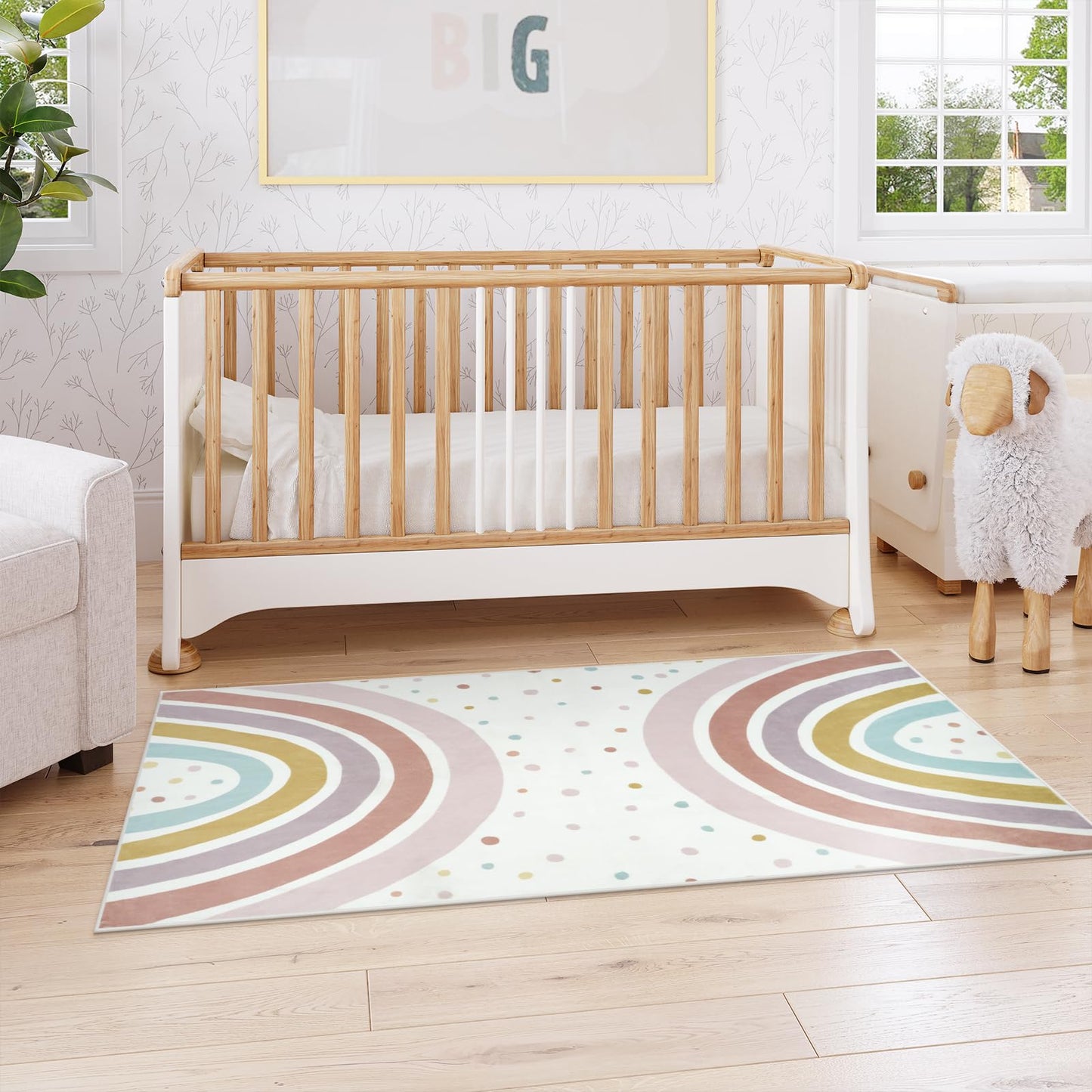 STARUIA Washable Rainbow Rug for Girls Bedroom, 3x5 Boho Classroom Rug Small Polka Dot Area Rugs for Kids Room, Soft Kids Carpet Non-Slip Nursery Rugs for Playroom Tent Baby Dorm