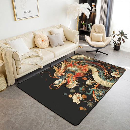 Watercolor Dragon Living Room Rugs 5x7 Chinese Style Area Rug for Kids Teen Retro Tradition Theme Carpet Runner Non Slip Dragon Pattern Decorative Accent Rug Bedroom Decor