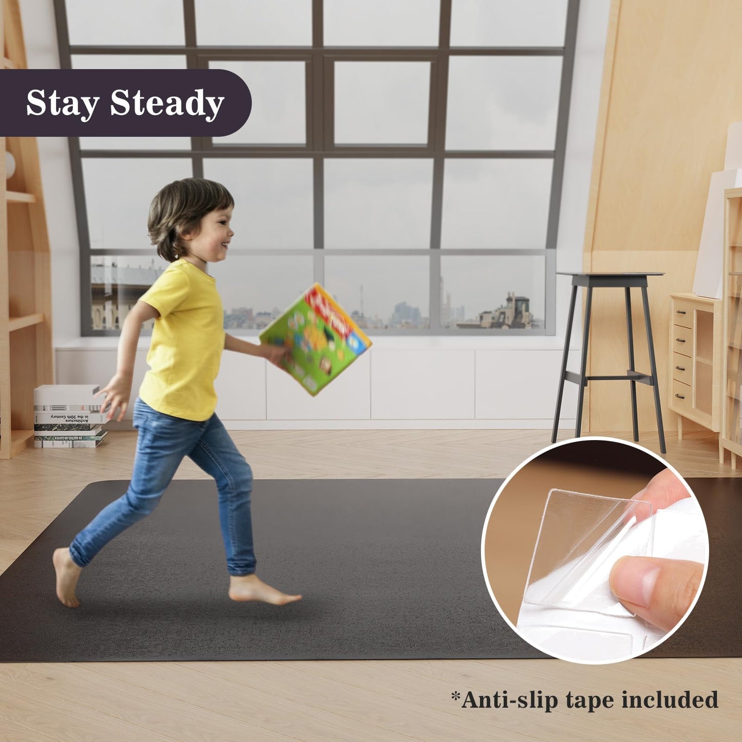 BelleCosy 5'×7' Black Floor Mat for Under Dining Room Table, No Scratch Durable Plastic Area Rug for Kitchen, Waterproof Easy Flat Floor Protector for High Traffic Area