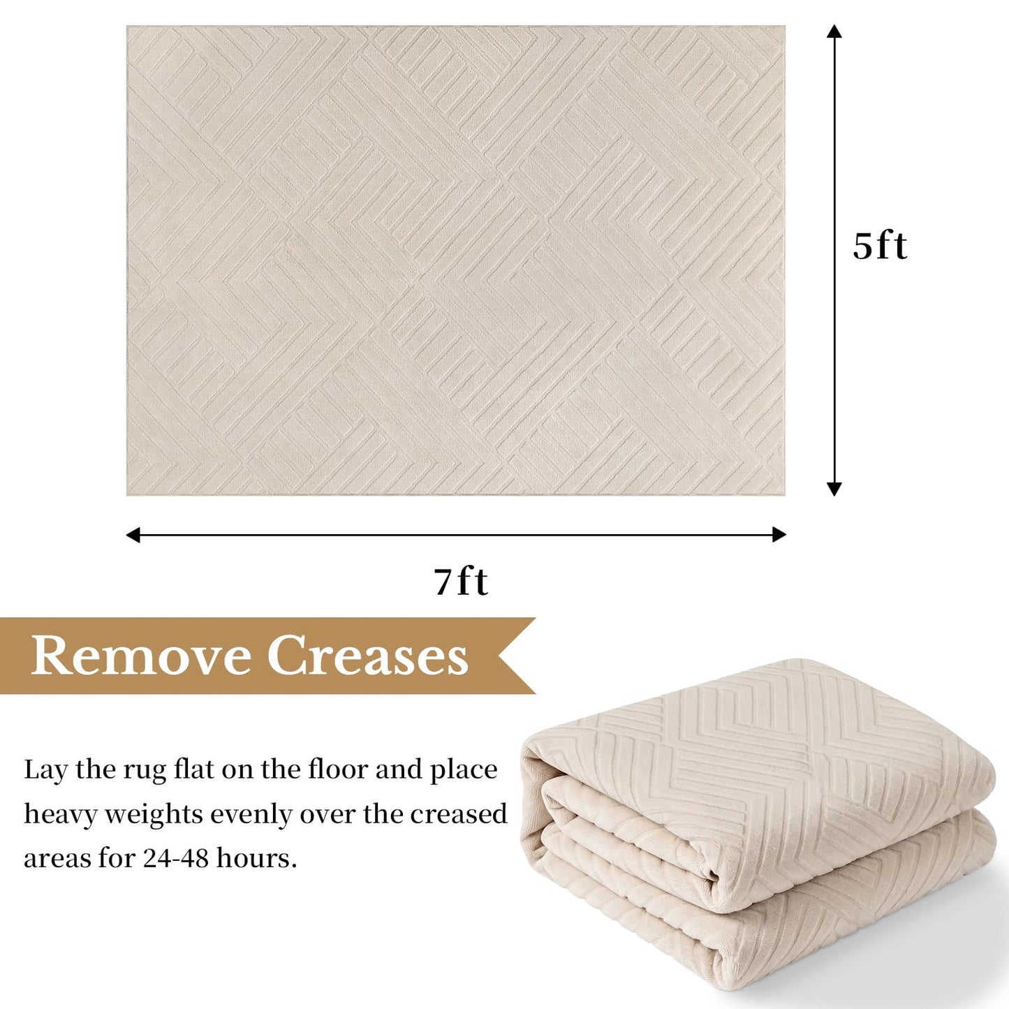 Bsmathom 5x7 Washable Area Rug, Boho Neutral Modern Soft Carpet Mat, Beige