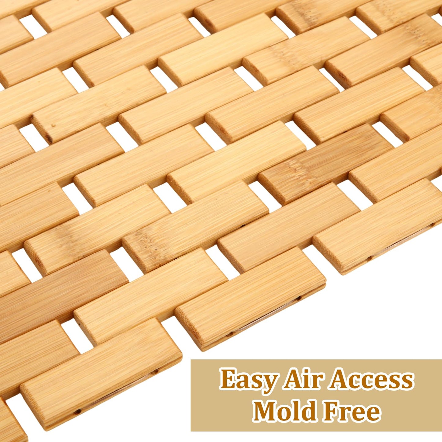 YAYODS 2 Pack Bamboo Bath Mat, 24.8x16.5 Inch Non Slip Waterproof Bamboo Shower Mat Wooden Bathroom Mat for Floor, Bathtub, Sauna Spa, Pool