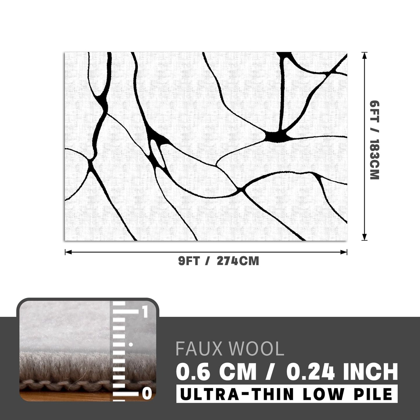 YIHOUSE 6x9 Washable Modern Abstract Black White Area Rug