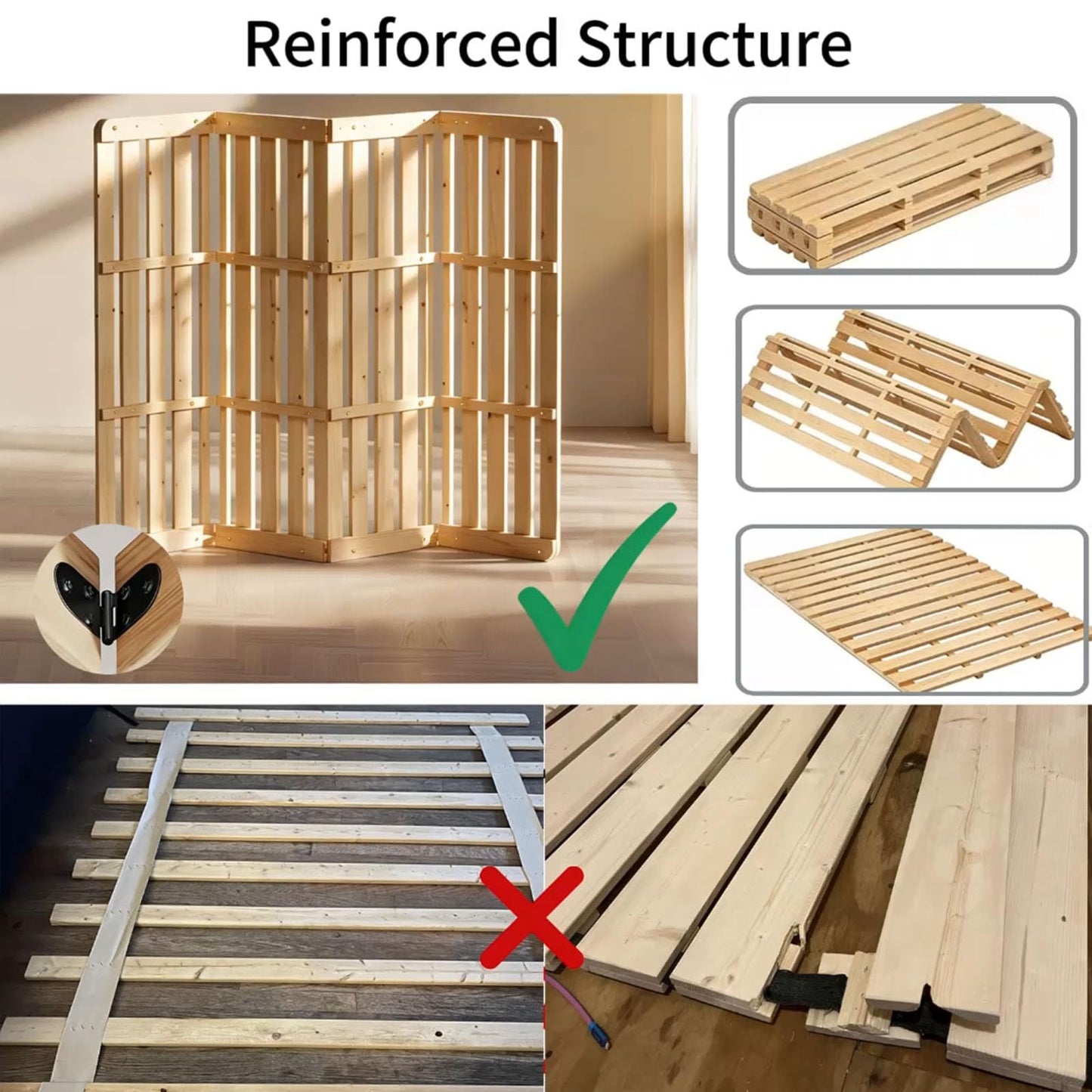 XIJIXILI Floor Bed Frame Japanese Floor Bed Foldable Pallet Moisture-Proof Frame Wooden Floor Platform Guest Tatami Mat
